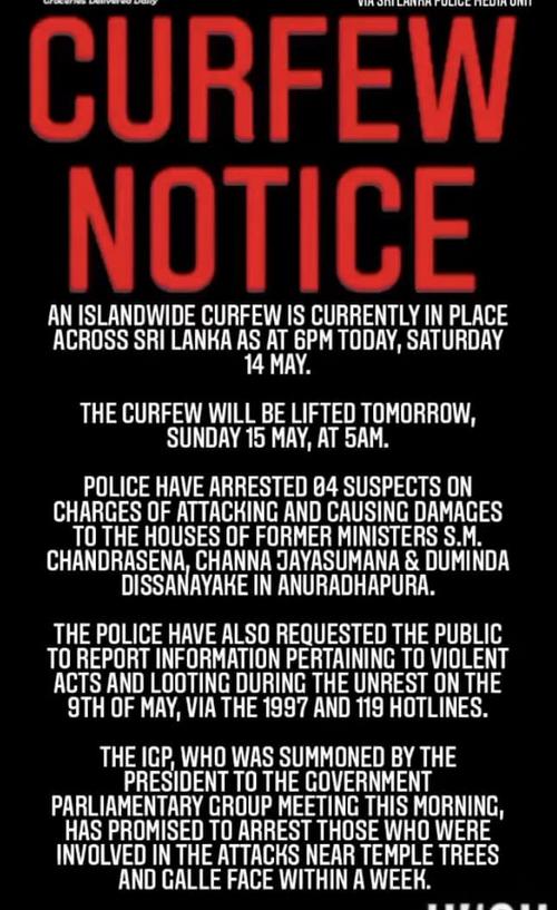 couvre feu pour tout le Sri Lanka couvre feu